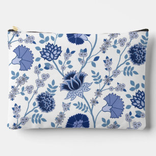 Jacobean Floral Lg Pattern Blue on White Accessory Pouch