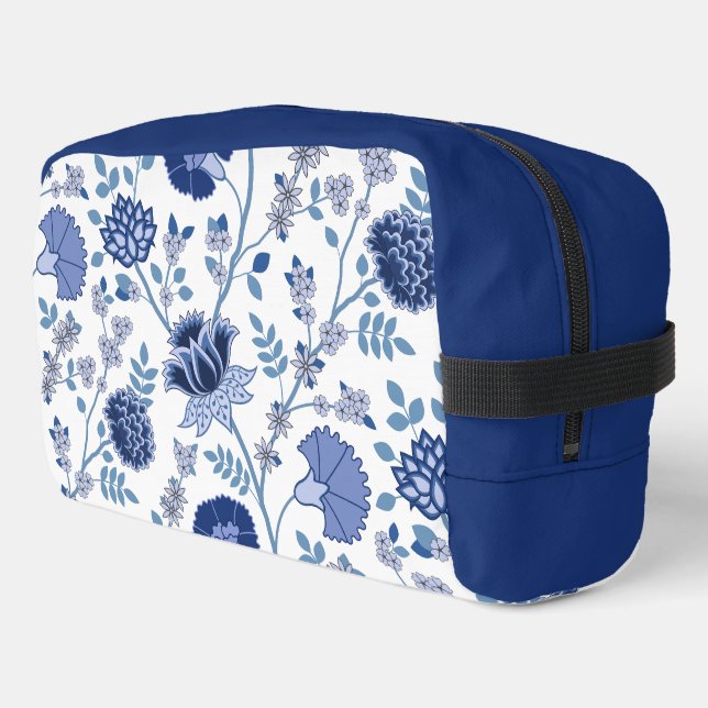 Jacobean Floral Lg Pattern Blue on White Dopp Kit (Left Corner)