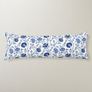 Jacobean Floral Lg Pattern Blues on White Body Cushion