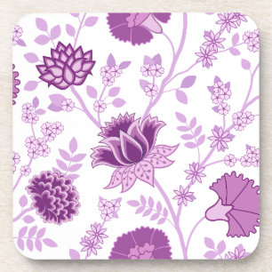 Jacobean Floral Lg Pattern Pinks on White Coaster