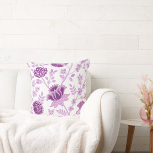 Jacobean Floral Lg Pattern Pinks on White Cushion