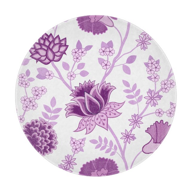 Jacobean Floral Lg Pattern Pinks on White Cutting Board (Front)