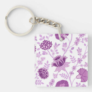Jacobean Floral Lg Pattern Pinks on White Key Ring