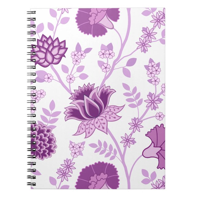 Jacobean Floral Lg Pattern Pinks on White Notebook (Front)
