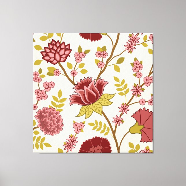 Jacobean Floral Lg Pattern Reds Pinks Gold Cream Canvas Print (Front)