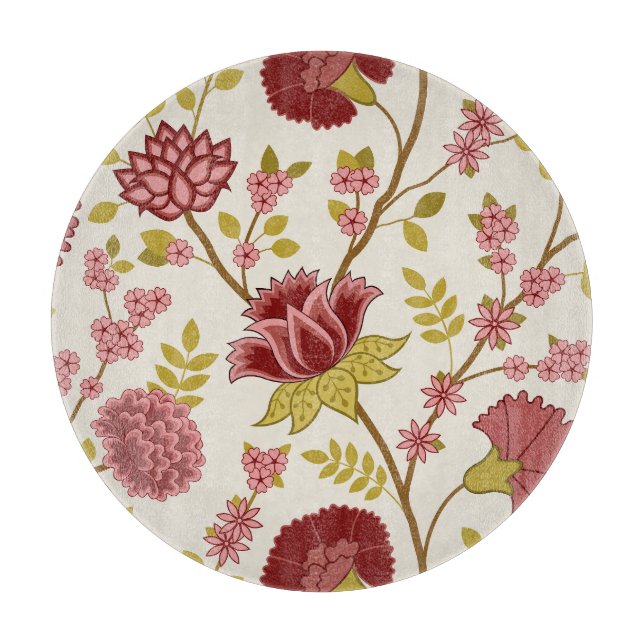 Jacobean Floral Lg Pattern Reds Pinks Gold Cream Cutting Board (Front)