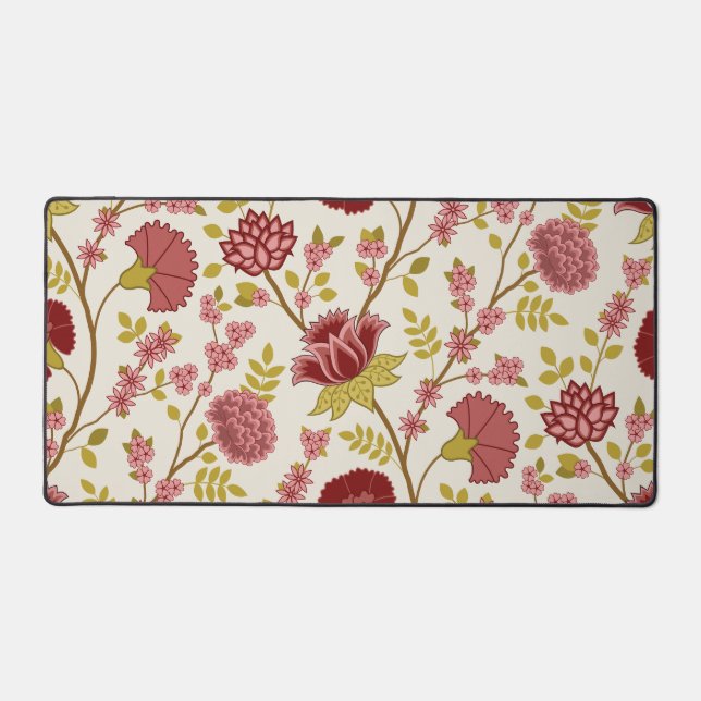 Jacobean Floral Lg Pattern Reds Pinks Gold Cream Desk Mat (Front)