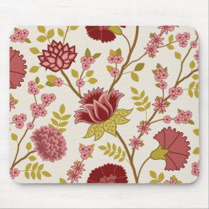 Jacobean Floral Lg Pattern Reds Pinks Gold Cream Mouse Mat