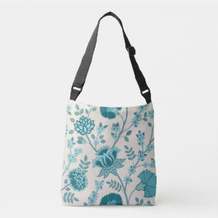 Jacobean Floral Lg Pattern Teals on Cream Crossbody Bag