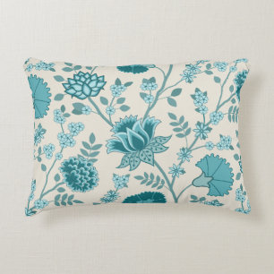 Jacobean Floral Lg Pattern Teals on Cream Decorative Cushion