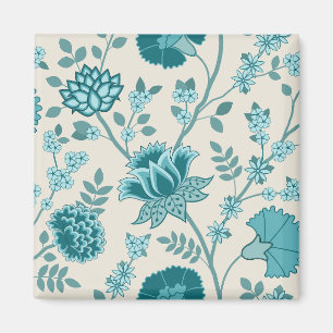 Jacobean Floral Lg Pattern Teals on Cream Magnet