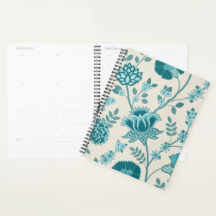Jacobean Floral Lg Pattern Teals on Cream Planner