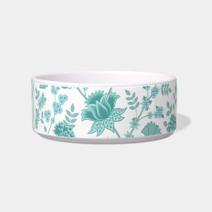 Jacobean Floral Lg Pattern Teals on White Bowl