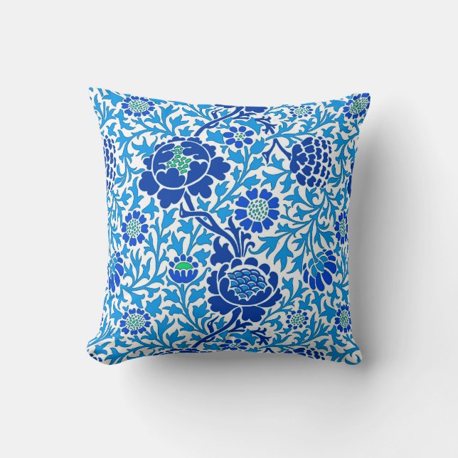 Jacobean Floral , Navy and Cerulean Blue Cushion (Front)