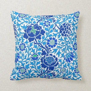 Jacobean Floral , Navy and Cerulean Blue Cushion