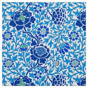 Jacobean Floral , Navy and Cerulean Blue Fabric