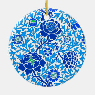 Jacobean Floral, Navy, White and Cerulean Blue Ceramic Tree Decoration