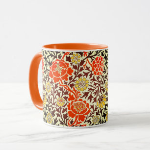 Jacobean Floral, Orange, Brown and Mustard Gold Mug