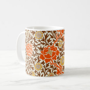 Jacobean Floral , Orange Brown & Mustard Gold Coffee Mug