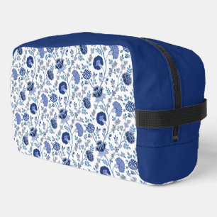 Jacobean Floral Pattern Blue on White Dopp Kit