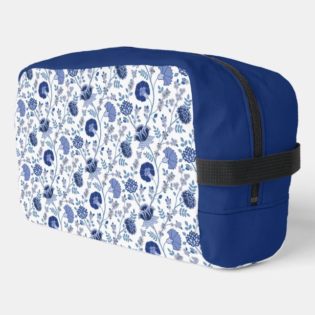 Jacobean Floral Pattern Blue on White Dopp Kit (Left Corner)