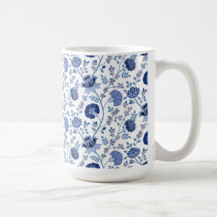 Jacobean Floral Pattern Blues on White Coffee Mug