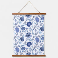 Jacobean Floral Pattern Blues on White