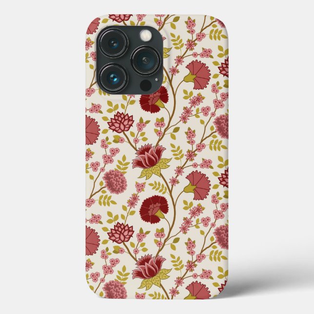 Jacobean Floral Pattern Reds Pinks Gold Cream Case-Mate iPhone Case (Back)