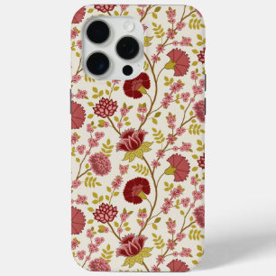 Jacobean Floral Pattern Reds Pinks Gold Cream iPhone 15 Pro Max Case