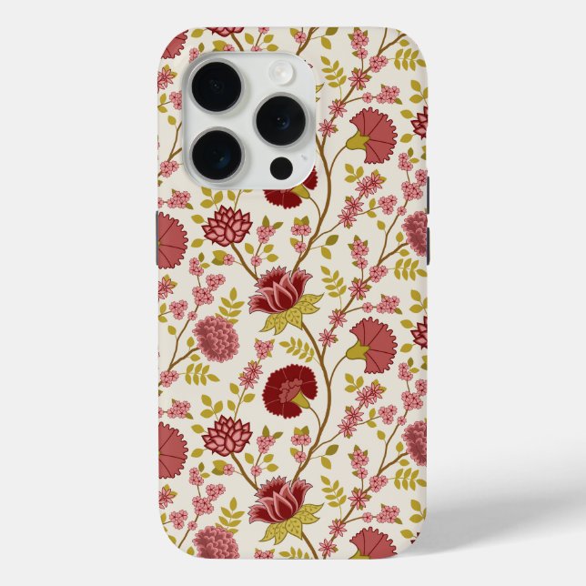 Jacobean Floral Pattern Reds Pinks Gold Cream Case-Mate iPhone Case (Back)