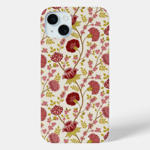 Jacobean Floral Pattern Reds Pinks Gold Cream iPhone 15 Mini Case