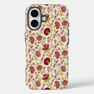 Jacobean Floral Pattern Reds Pinks Gold Cream iPhone 16 Case