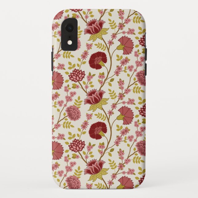 Jacobean Floral Pattern Reds Pinks Gold Cream Case-Mate iPhone Case (Back)