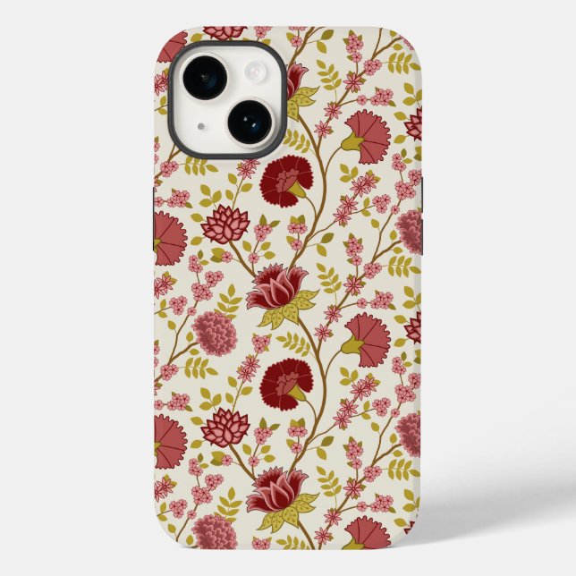 Jacobean Floral Pattern Reds Pinks Gold Cream Case-Mate iPhone Case (Back)