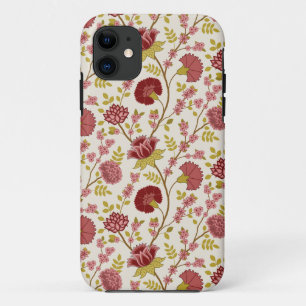 Jacobean Floral Pattern Reds Pinks Gold Cream iPhone 11 Case