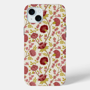Jacobean Floral Pattern Reds Pinks Gold Cream iPhone 15 Mini Case