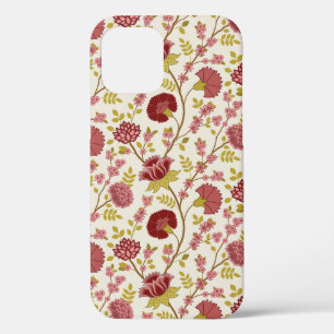 Jacobean Floral Pattern Reds Pinks Gold Cream iPhone 12 Case