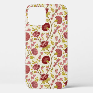 Jacobean Floral Pattern Reds Pinks Gold Cream iPhone 12 Pro Case