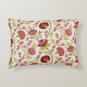 Jacobean Floral Pattern Reds Pinks Gold Cream Decorative Cushion