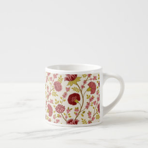 Jacobean Floral Pattern Reds Pinks Gold Cream Espresso Cup