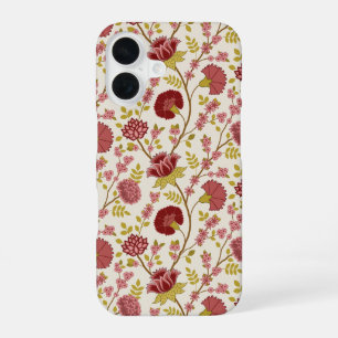 Jacobean Floral Pattern Reds Pinks Gold Cream iPhone 16 Case