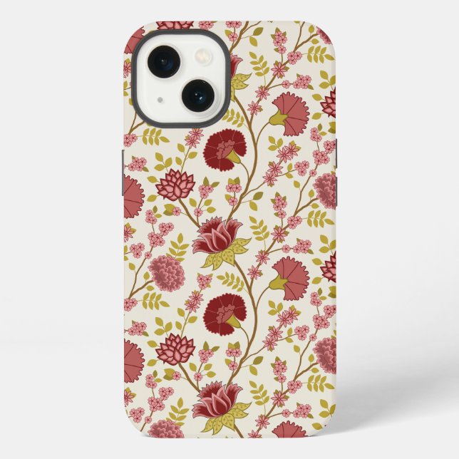 Jacobean Floral Pattern Reds Pinks Gold Cream iPhone Case (Back)