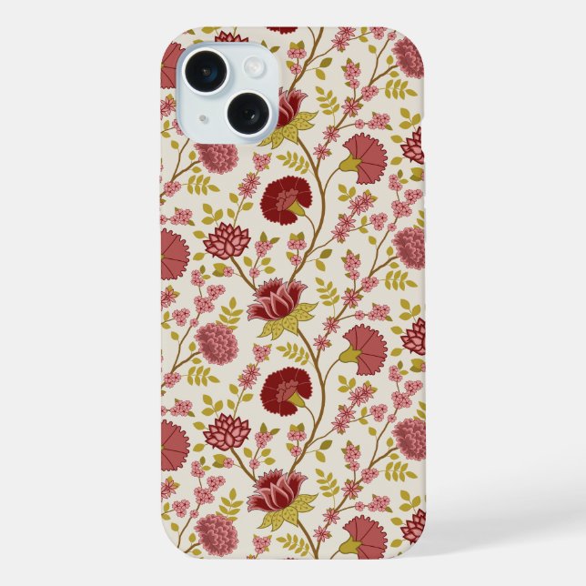 Jacobean Floral Pattern Reds Pinks Gold Cream iPhone Case (Back)