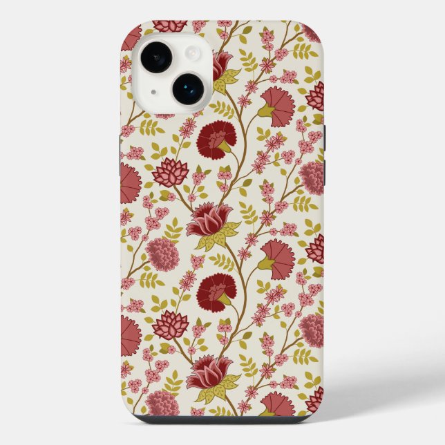 Jacobean Floral Pattern Reds Pinks Gold Cream iPhone Case (Back)
