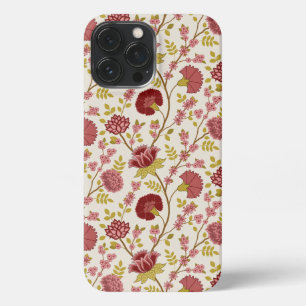 Jacobean Floral Pattern Reds Pinks Gold Cream iPhone 13 Pro Max Case