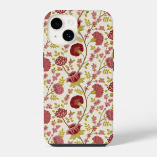 Jacobean Floral Pattern Reds Pinks Gold Cream iPhone 14 Case
