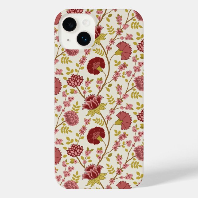 Jacobean Floral Pattern Reds Pinks Gold Cream iPhone Case (Back)