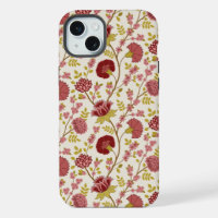 Jacobean Floral Pattern Reds Pinks Gold Cream