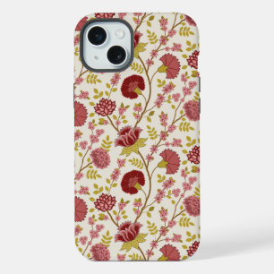 Jacobean Floral Pattern Reds Pinks Gold Cream iPhone 15 Plus Case