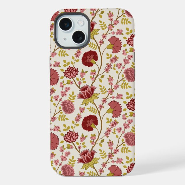 Jacobean Floral Pattern Reds Pinks Gold Cream iPhone Case (Back)